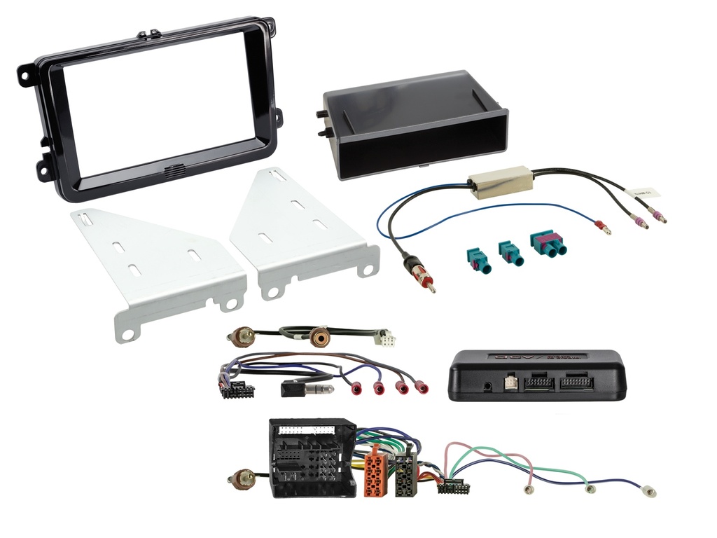 [2-DIN Kit with pocket Skoda/VW piano black 52Pin i-dapter] 611320-30-7